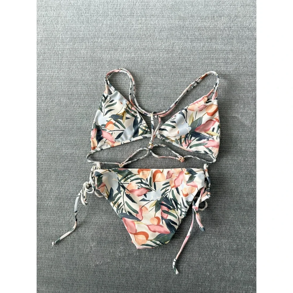 Issa de‎ Mar Floral Bikini Swim Suit Women M Lace Up Vacation Resort Padded